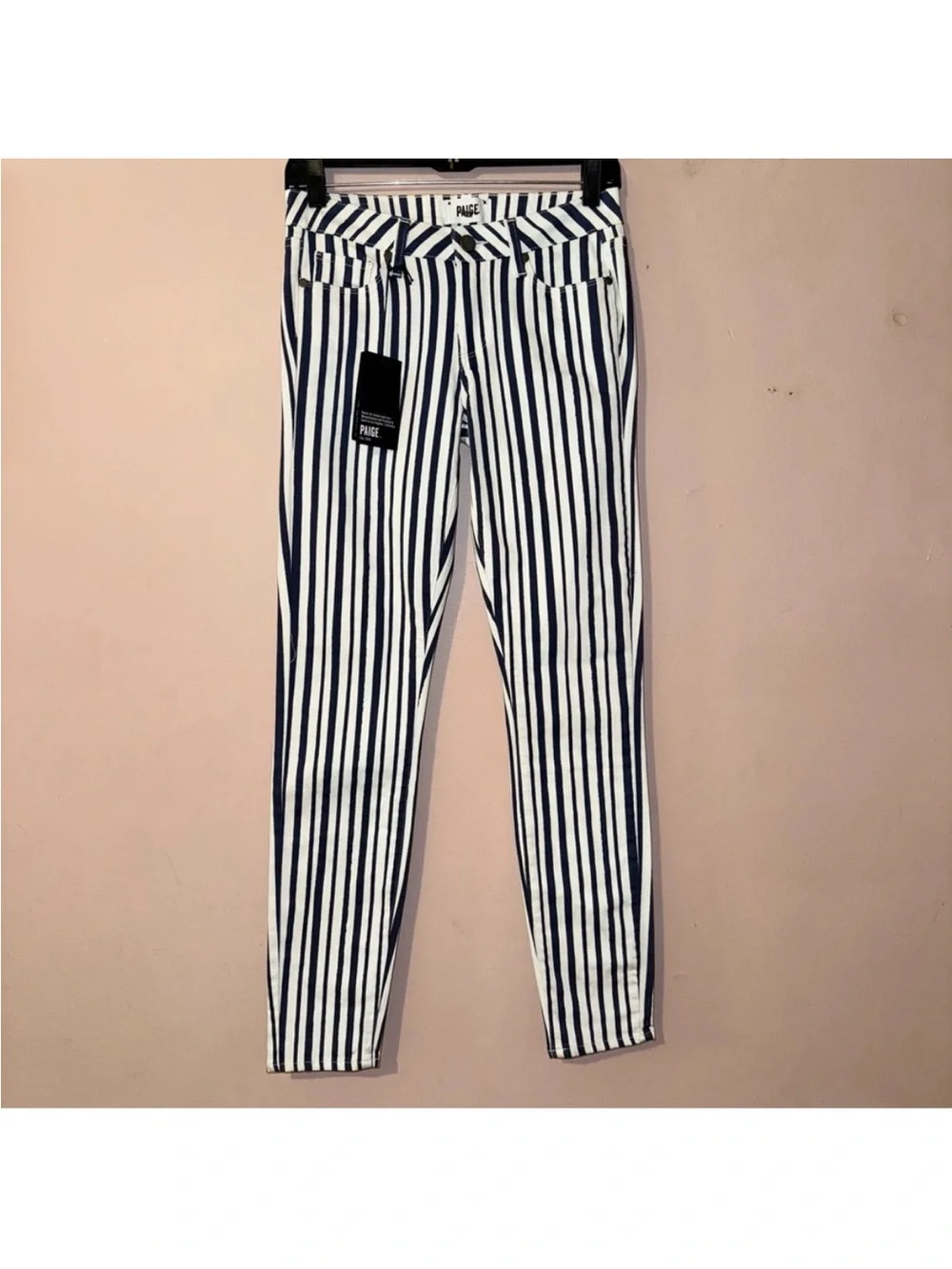 Paige Navy Blue White Verdugo Ultra Skinny Striped Jeans Size 27 NWT!